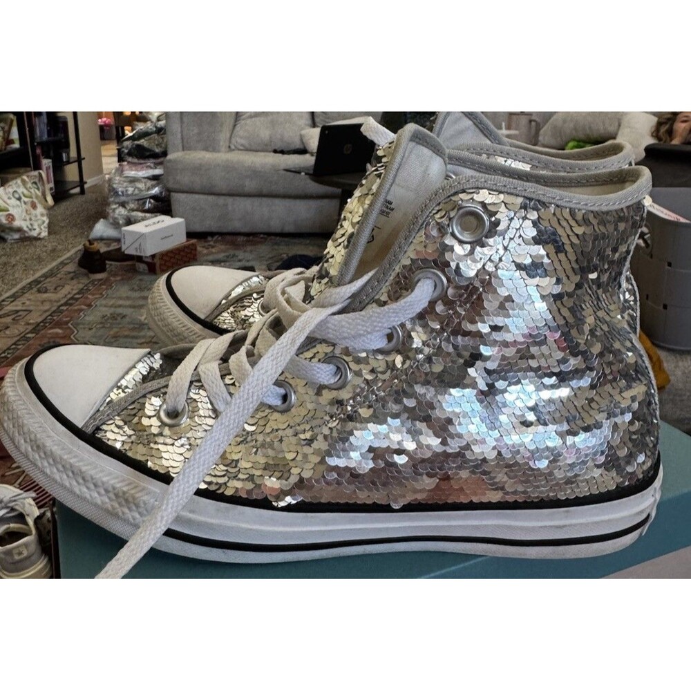 Converse High Top Converse Sneaker Silver Sequin Sz 8